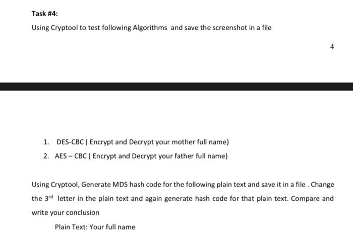 Solved Task #4: Using Cryptool to test following Algorithms | Chegg.com