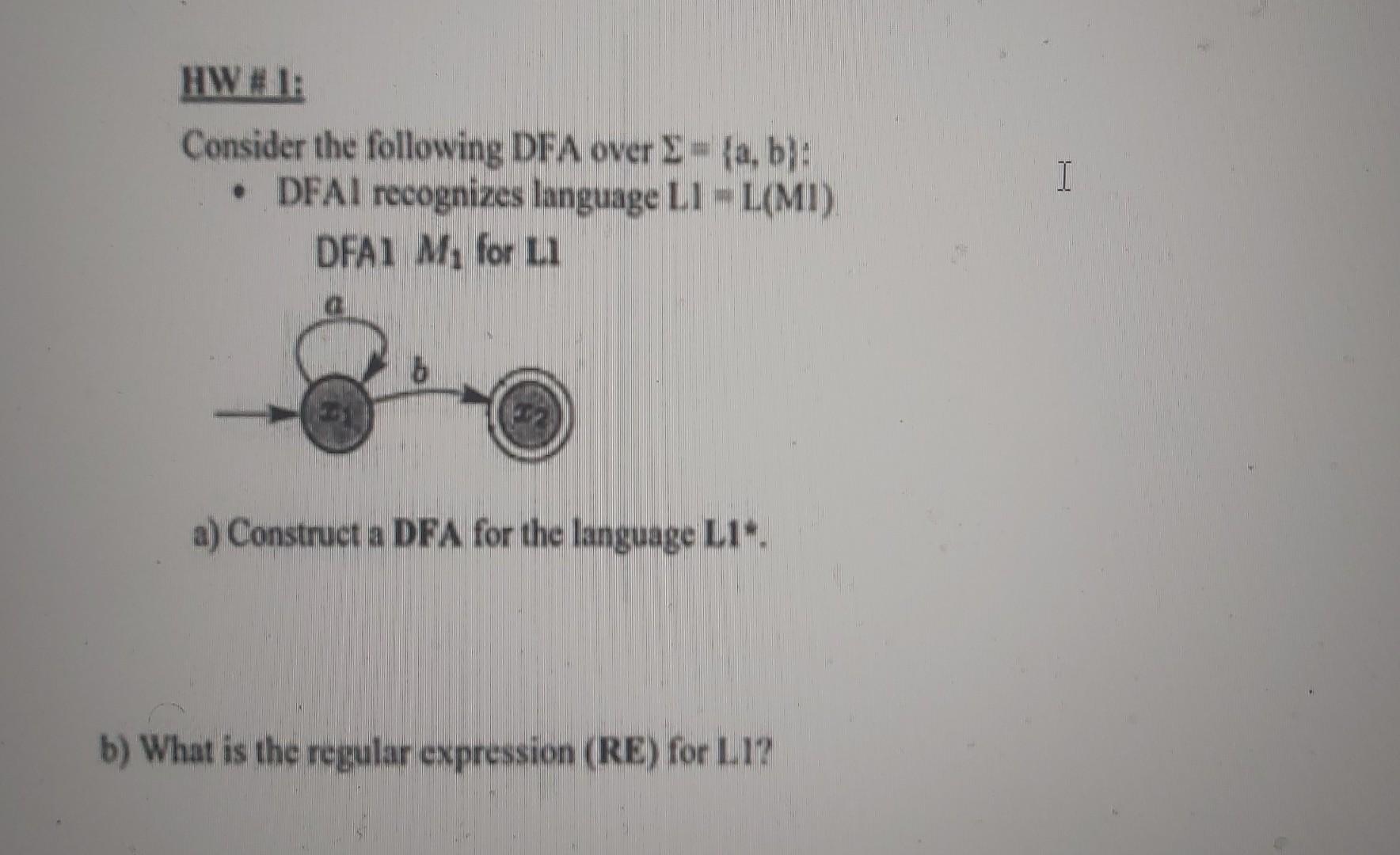 Solved HW \# 1: Consider The Following DFA Over Σ={a,b} : - | Chegg.com