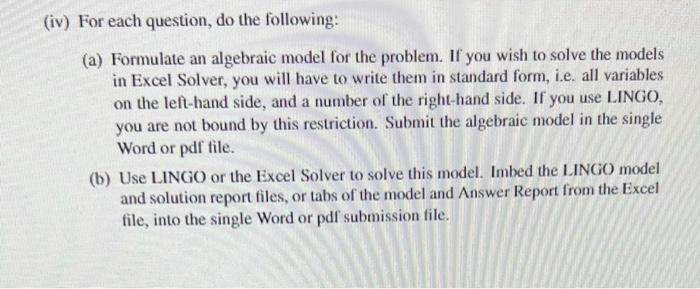 Solved (iv) For each question, do the following: (a) | Chegg.com