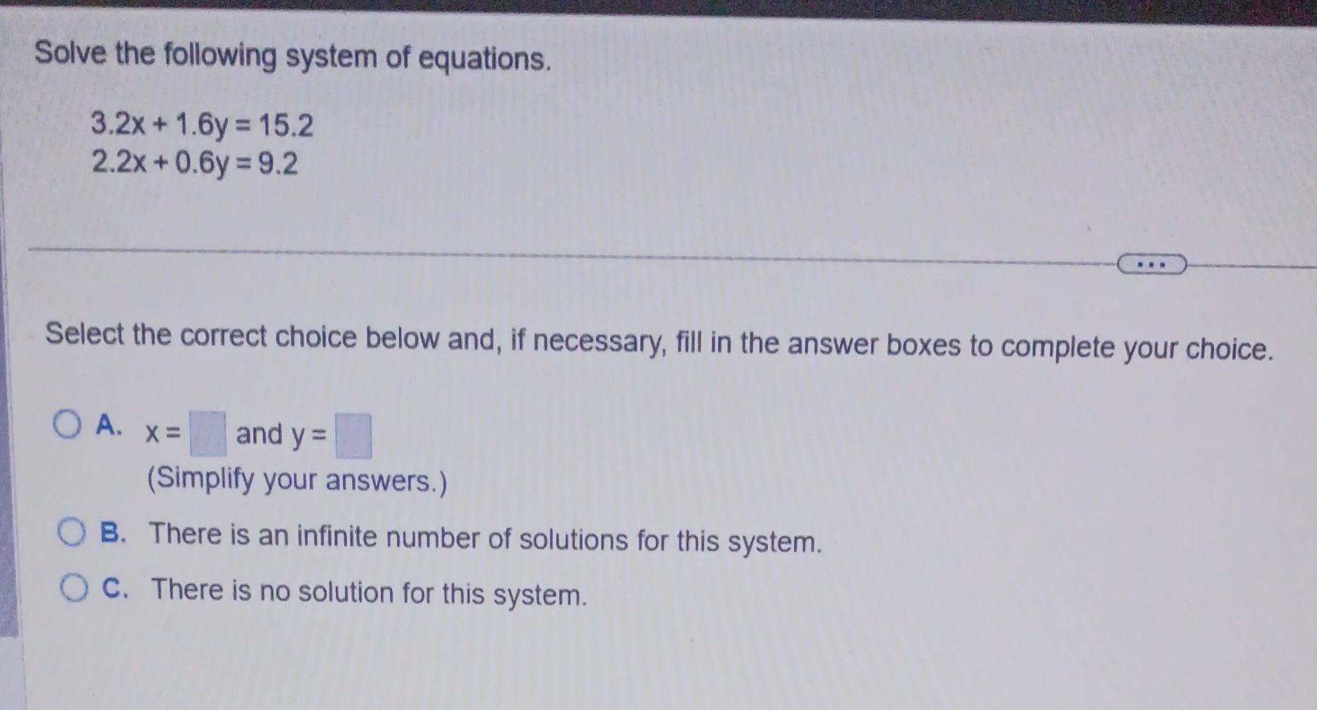 Solved Solve The Following System Of Equations. | Chegg.com