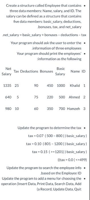 Solved Create a structure called Employee that contains | Chegg.com