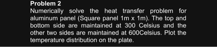 Solved Problem 2 Numerically Solve The Heat Transfer Problem | Chegg.com