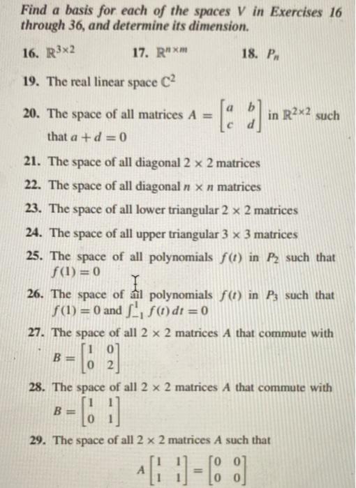 Solved Find a basis for each of the spaces V in Exercises 16 | Chegg.com