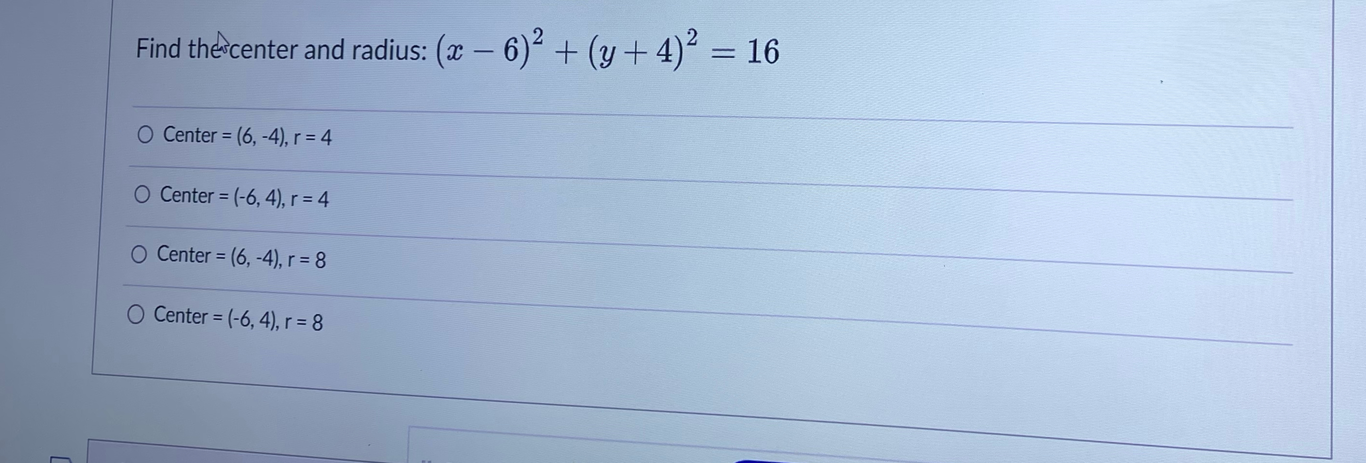 solved-find-thercenter-and-radius-x-6-2-y-4-2-16center-chegg