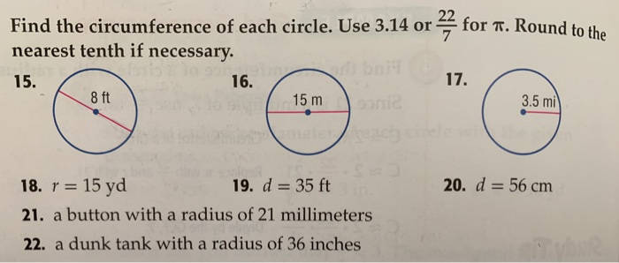 Solved Find the circumference of each circle. Use 3.14 or 42 | Chegg.com
