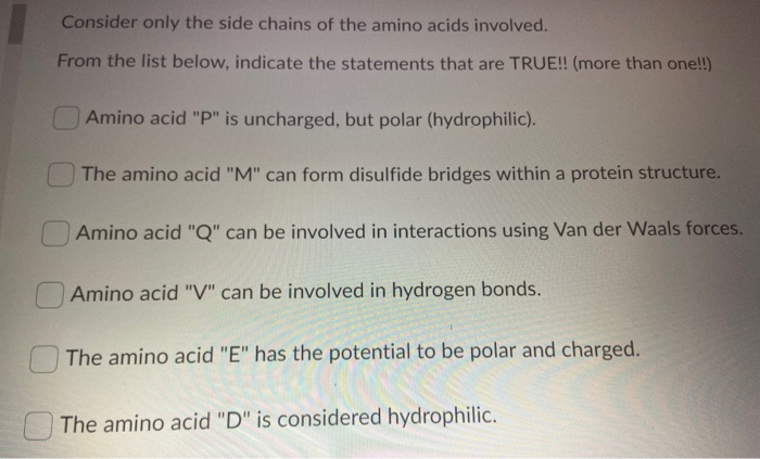 Solved Consider only the side chains of the amino acids | Chegg.com