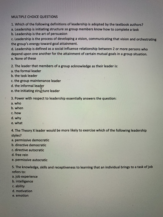Solved MULTIPLE CHOICE QUESTIONS 1. Which of the following | Chegg.com