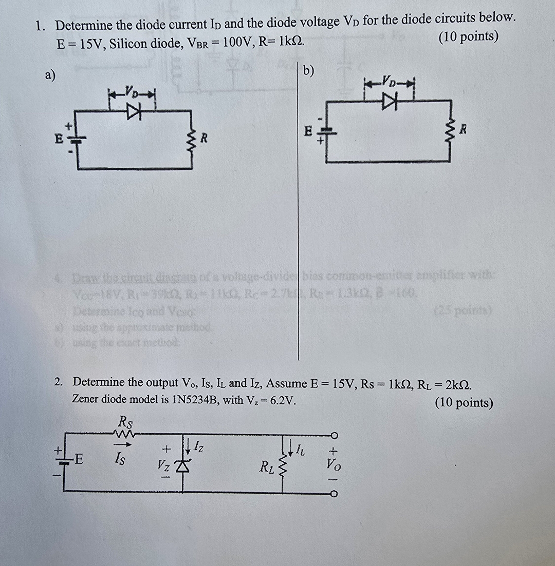 Solved Determine the diode current ID ﻿and the diode voltage | Chegg.com