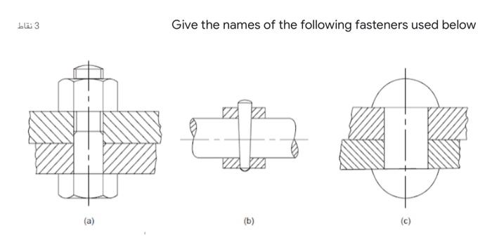Solved 3 نقاط Give the names of the following fasteners used | Chegg.com