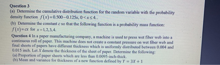 Solved Question 3 (a) Determine the cumulative distribution | Chegg.com