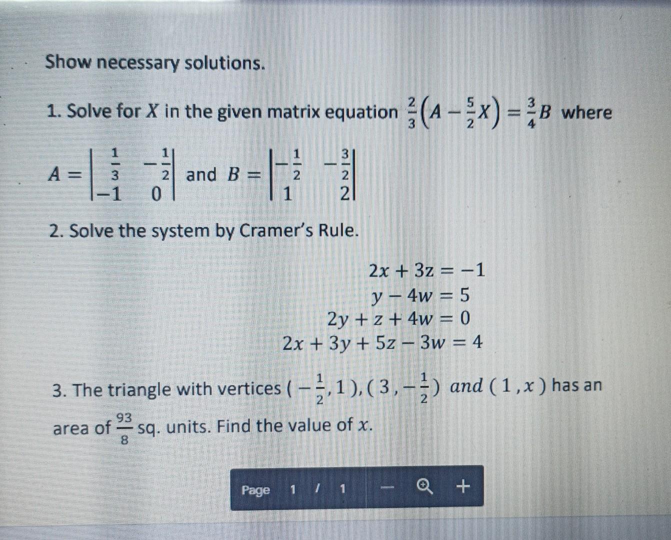 Solved Show Necessary Solutions. В 1. Solve For X In The | Chegg.com