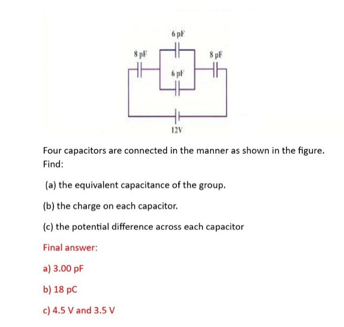 Solved Four capacitors are connected in the manner as shown