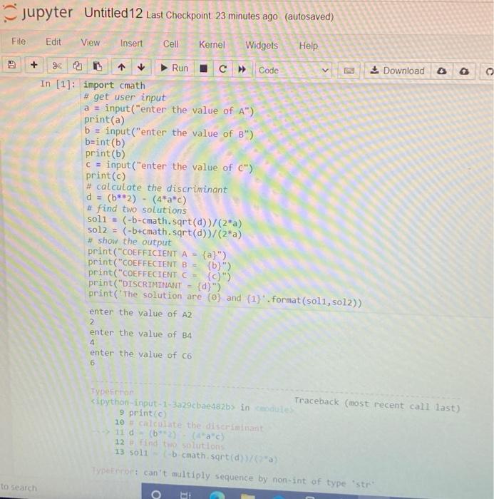 Solved jupyter Untitled 12 Last Checkpoint 23 minutes ago | Chegg.com