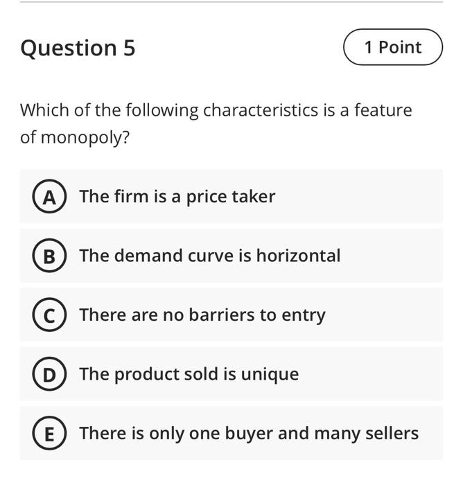 Solved Question 2 1 Point Monopolistic competition is a type | Chegg.com