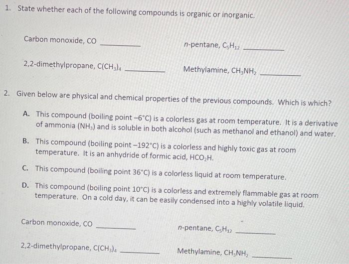 Solved 1. State whether each of the following compounds is | Chegg.com