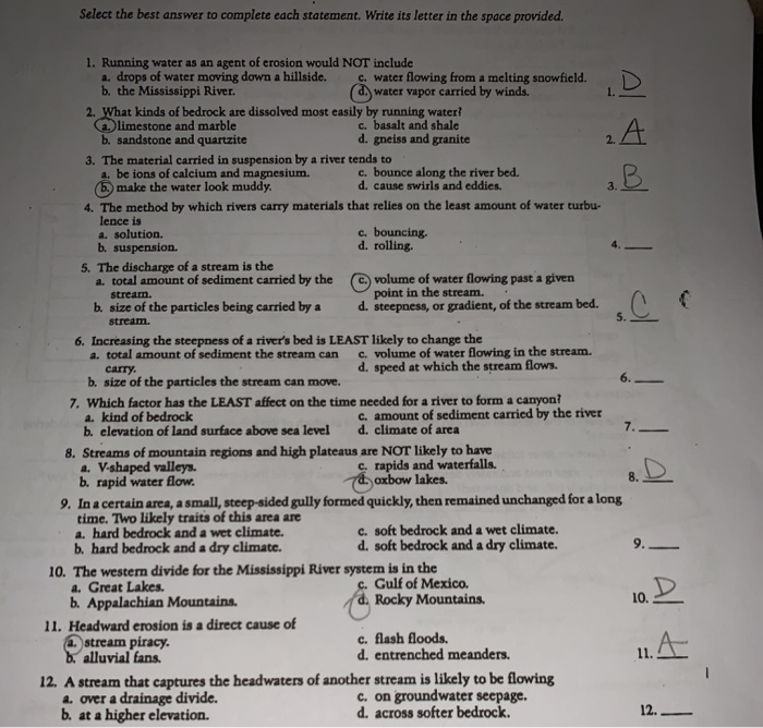 Solved Select The Best Answer To Complete Each Statement. | Chegg.com