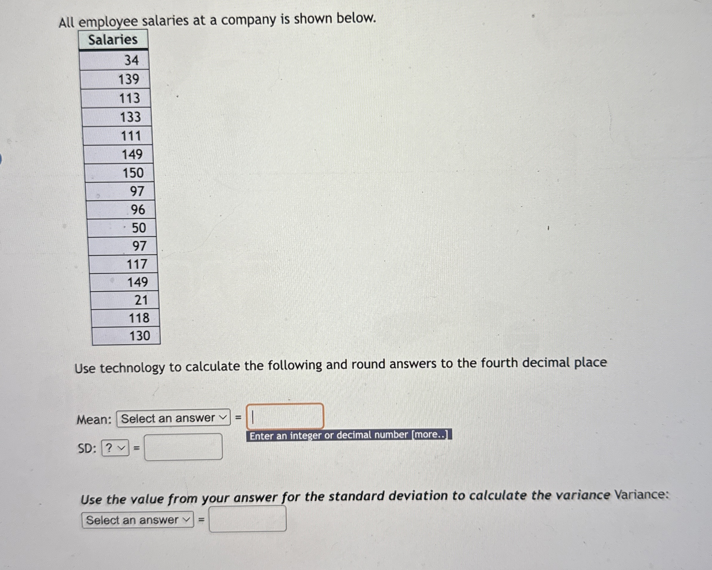 Solved All employee salaries at a company is shown below.Use | Chegg.com