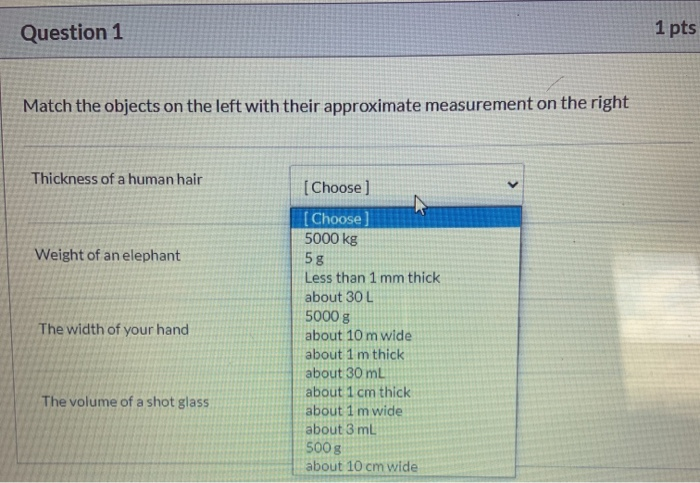 Solved Question 1 1 pts Match the objects on the left with | Chegg.com