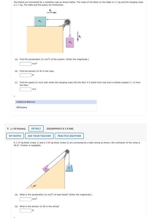 Solved Two blocks are cencected by a massless rope as shown | Chegg.com