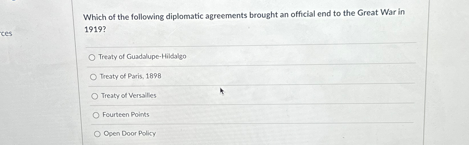 Solved Which of the following diplomatic agreements brought