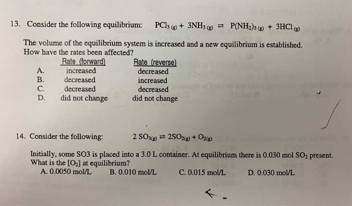 Solved 13. Consider The Following Equilibrium: PC13 (9) + | Chegg.com