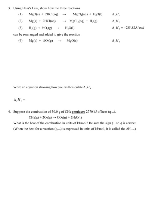 Solved 3. Using Hess's Law, show how the three reactions (1) | Chegg.com