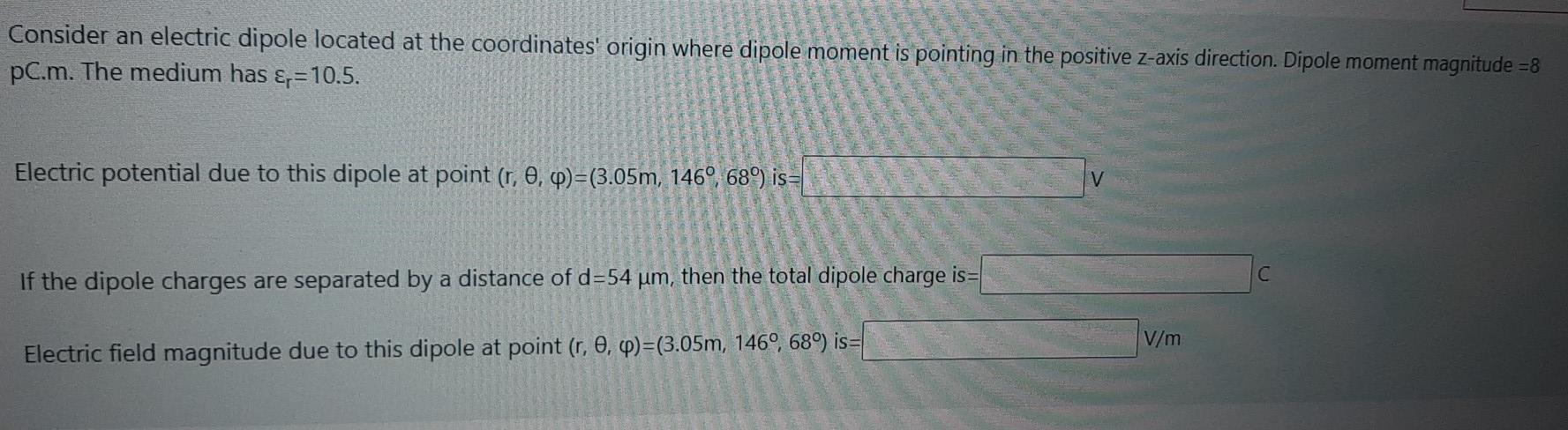 Solved Consider an electric dipole located at the | Chegg.com