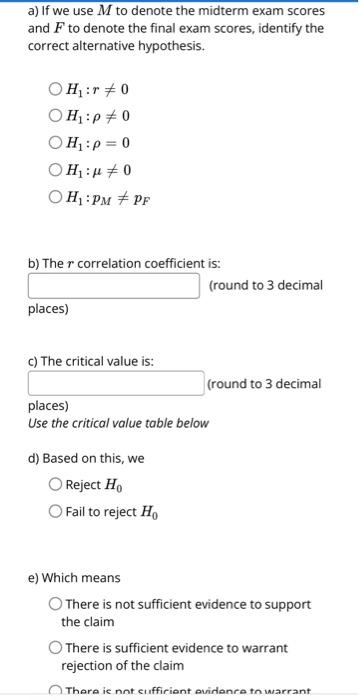 Solved The midterm and final exam scores for a sample of 18 | Chegg.com