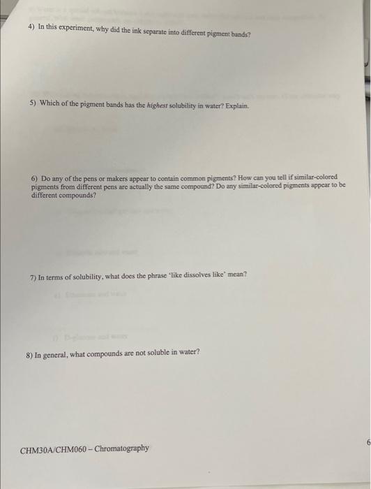 Solved Chromatography Lab Report and Post-Lab Questions 1) | Chegg.com