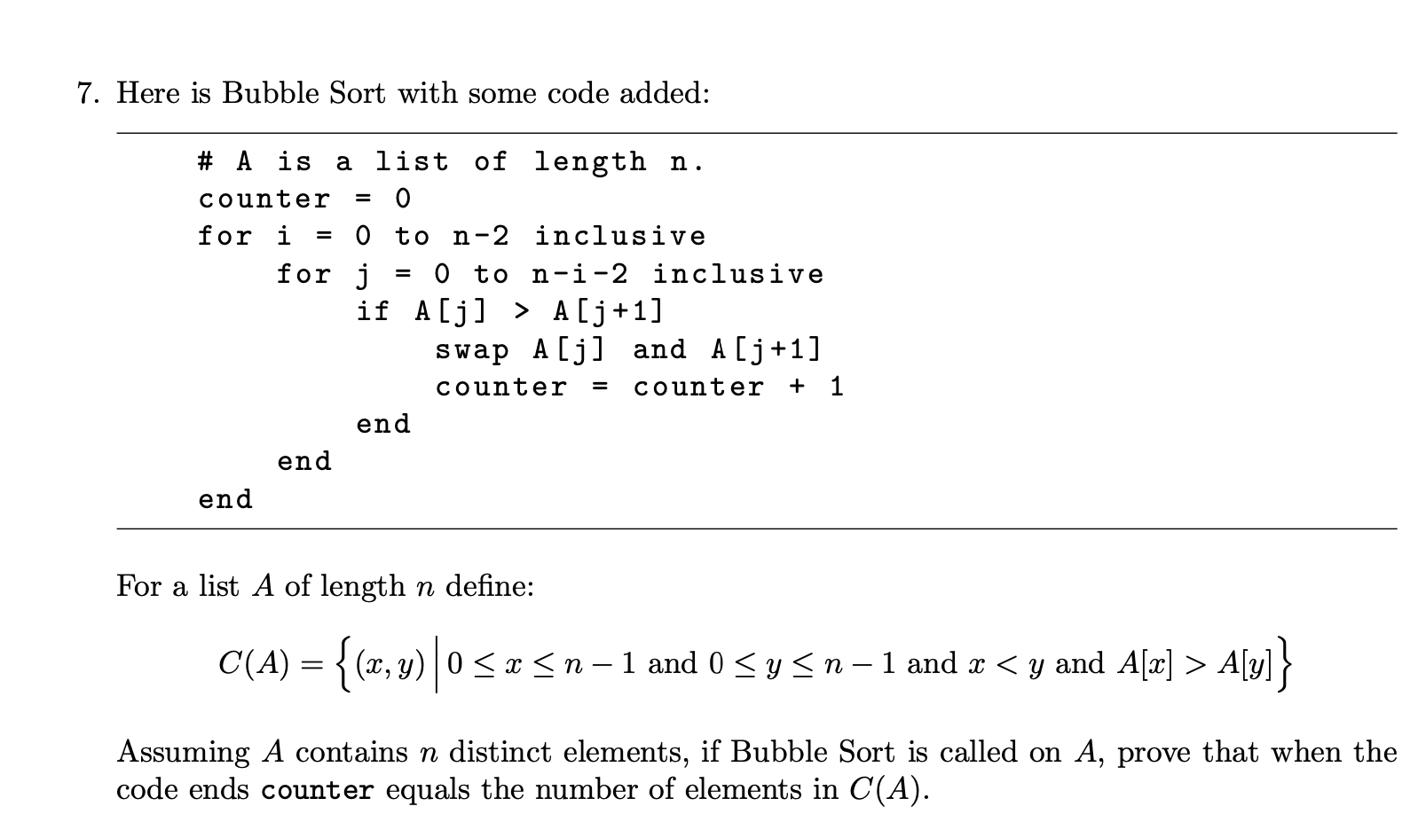Solved Here is Bubble Sort with some code added:# A is a | Chegg.com