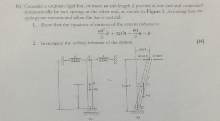 Solved b) Consider a uniform rigid bar, of mass m and length | Chegg.com