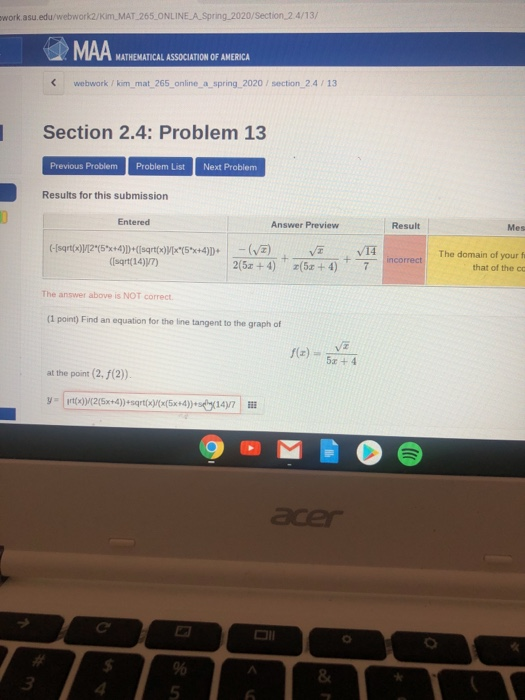 Solved Work.asu.edu/webwork/Kim_MAT_265_ONLINE A Spring | Chegg.com