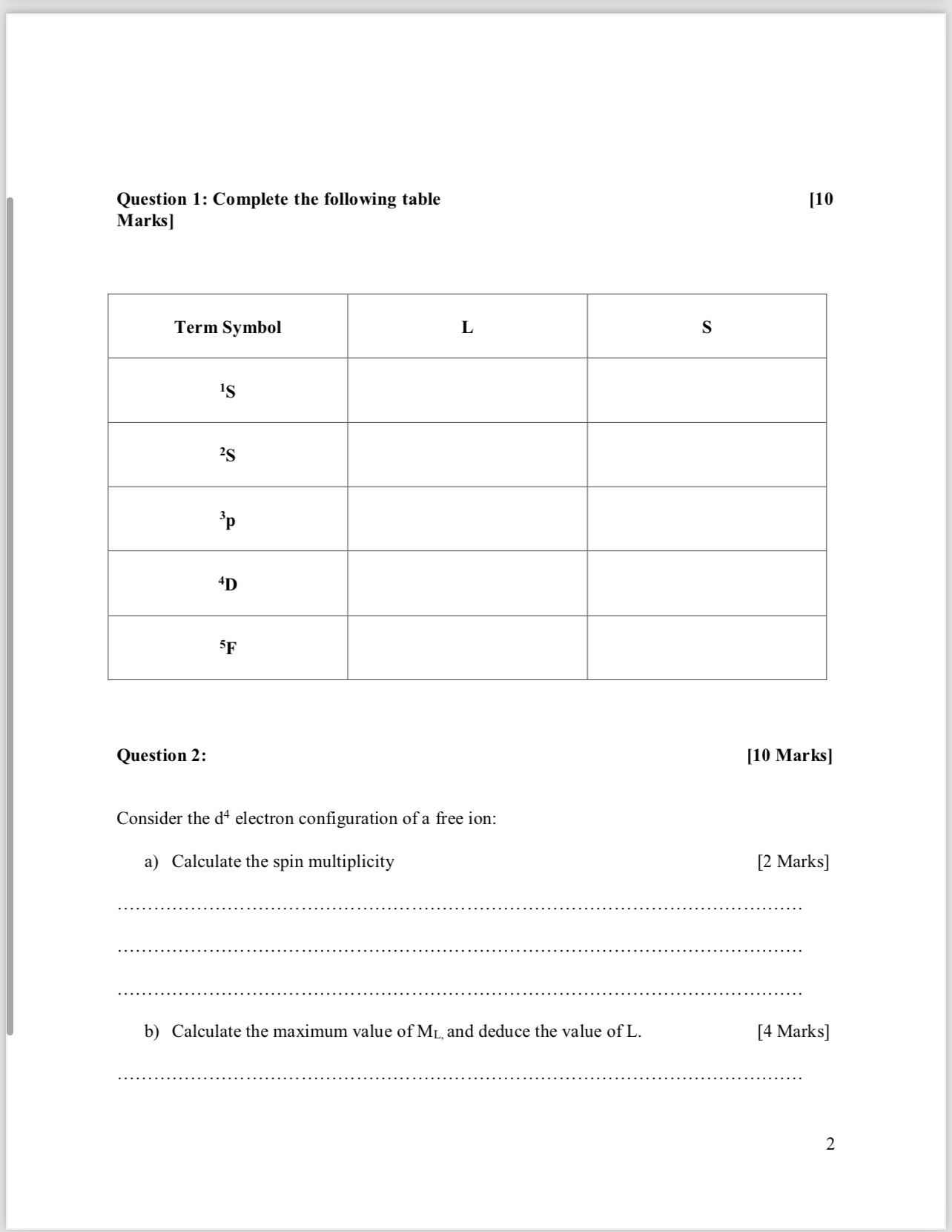Solved Question 1: Complete the following | Chegg.com