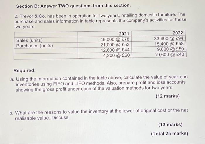 Solved Section B: Answer TWO Questions From This Section. 2. | Chegg.com