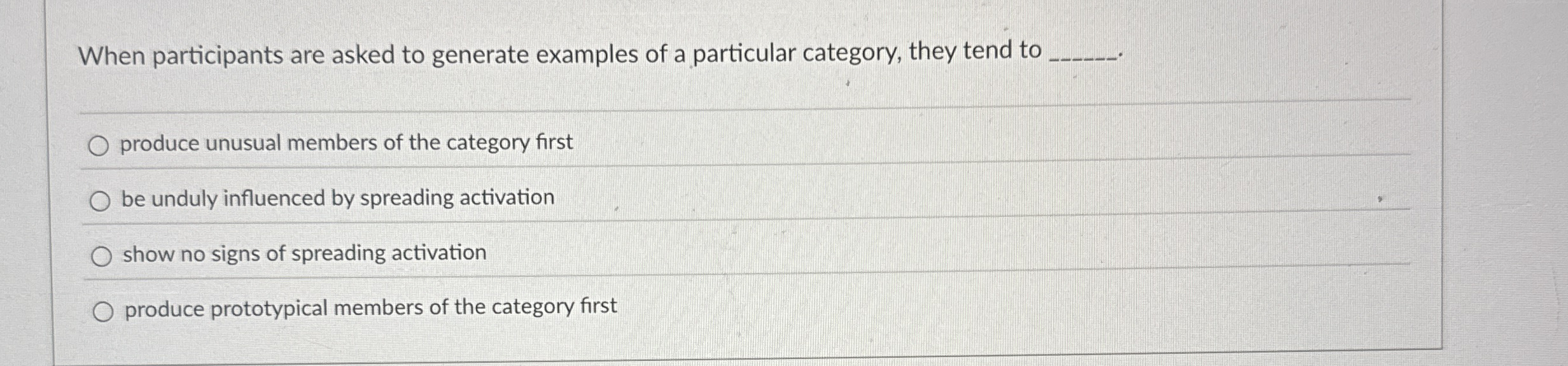 Solved When participants are asked to generate examples of a | Chegg.com