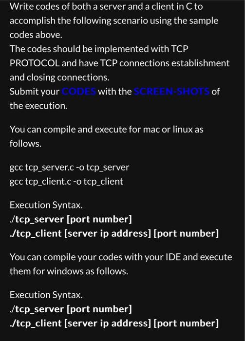Solved Write codes of both a server and a client in C to | Chegg.com