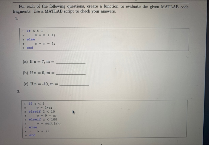 Solved Please help with problems 1-6 on this MatLab | Chegg.com