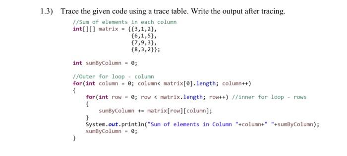 Solved 1. Trace the code: Trace the given code and write the | Chegg.com