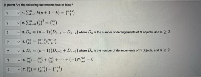 Solved (1 point) Are the following statements true or false? | Chegg.com