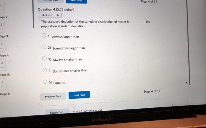 the standard deviation of the sampling distribution of sample means is the