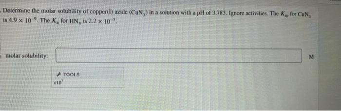 Solved Determine The Molar Solubility Of Copper 1 Azide