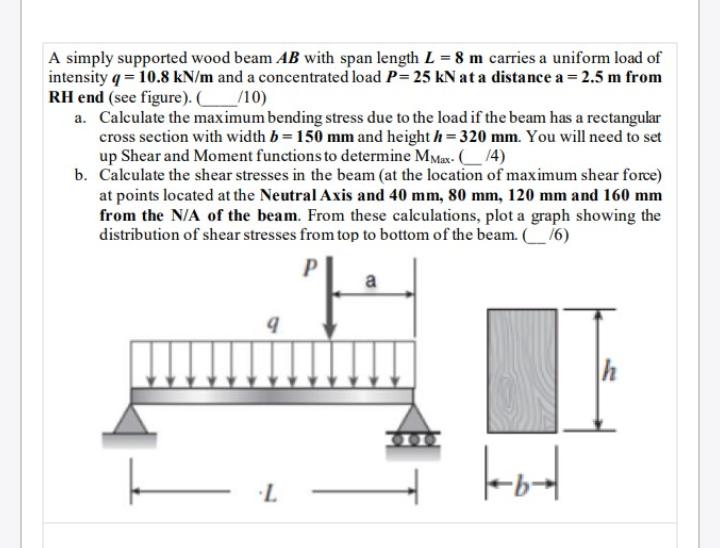 Solved A simply supported wood beam AB with span length L=8 | Chegg.com