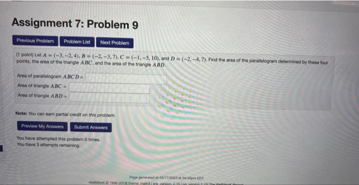 Solved (4 Point) Let A=(−3,−2,4),B=(−2,−3,7),C=(−1,−5,10), | Chegg.com