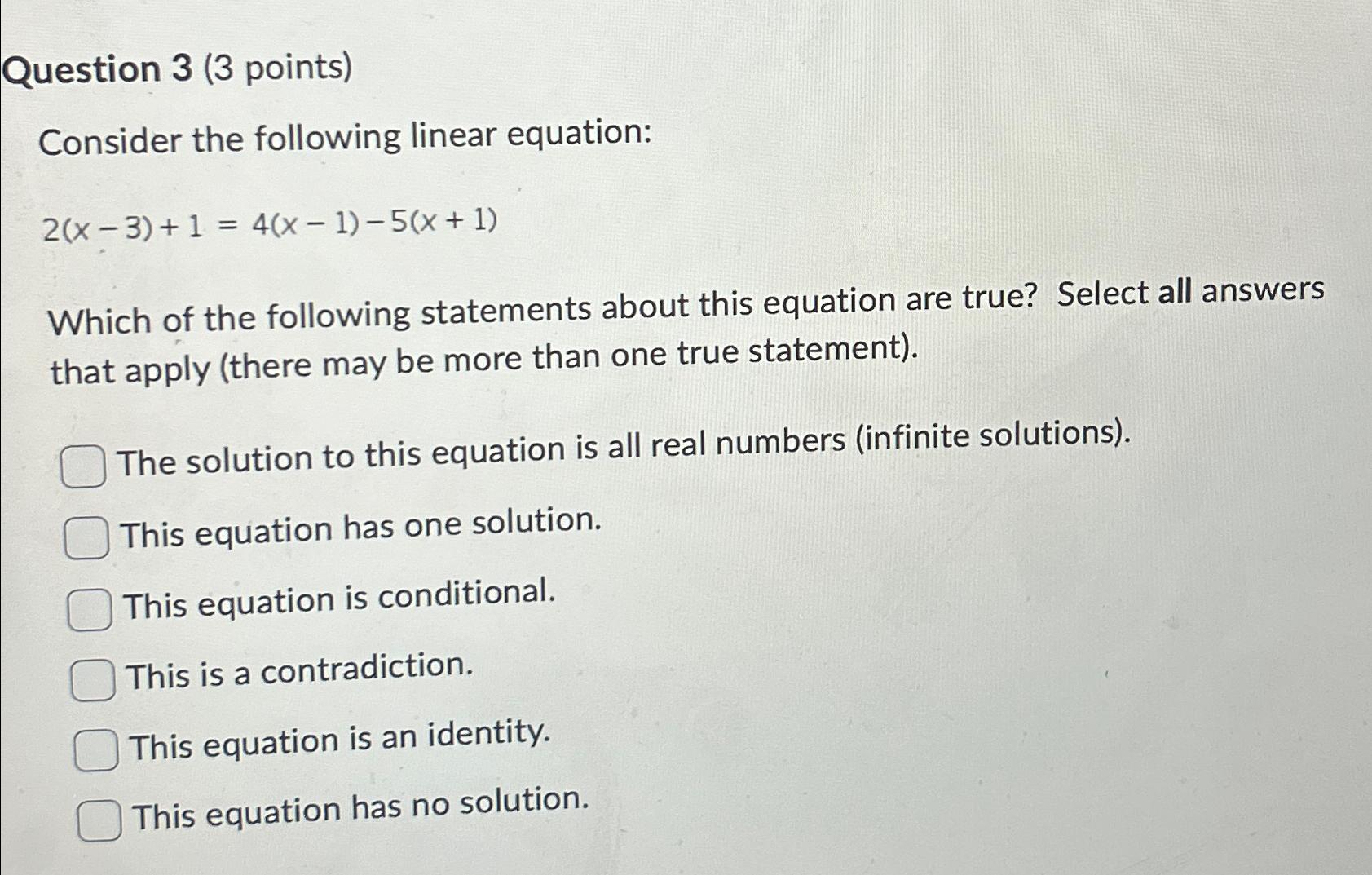 Solved Question 3 (3 ﻿points)Consider the following linear | Chegg.com