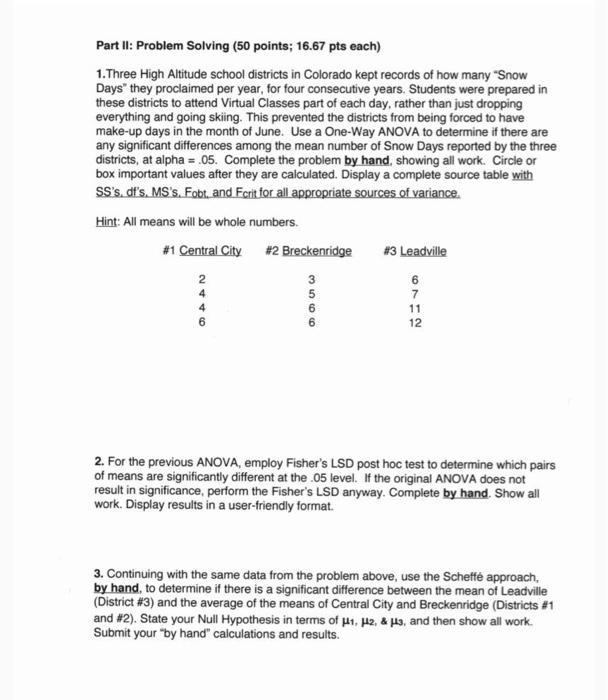 Solved Part II: Problem Solving (50 points; 16.67 pts each) | Chegg.com