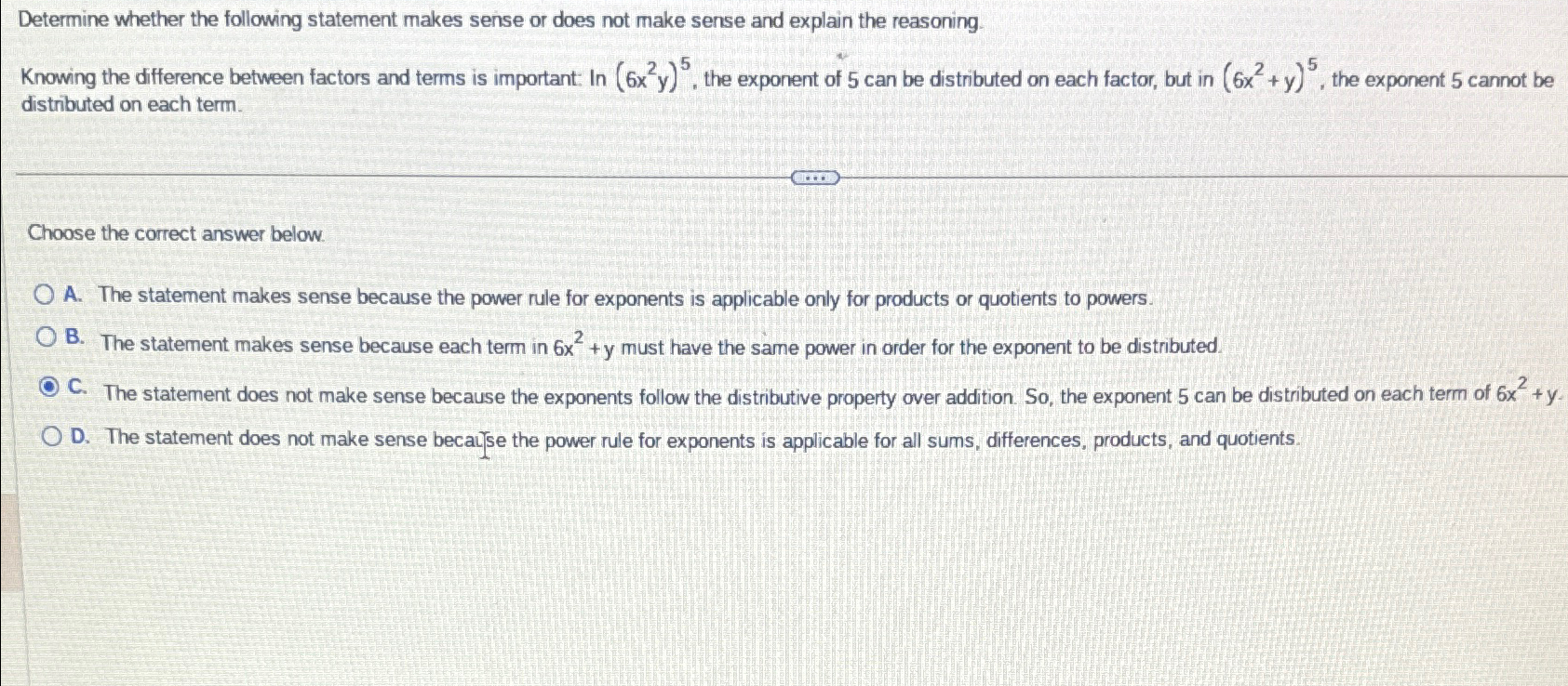 Solved Determine whether the following statement makes sense | Chegg.com