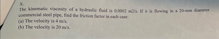 Solved The kinematic viscosity of a hydraulic fluid is | Chegg.com