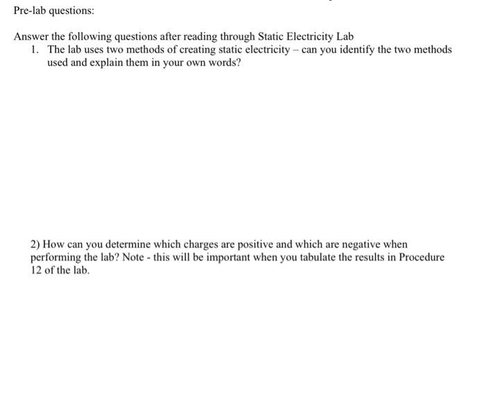 Solved Pre-lab Questions: Answer The Following Questions | Chegg.com