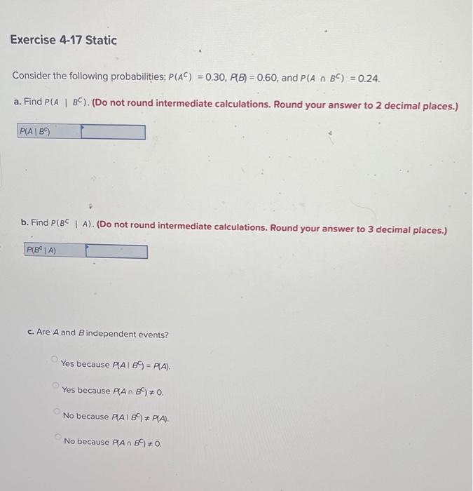 Solved Consider The Following Probabilities; | Chegg.com