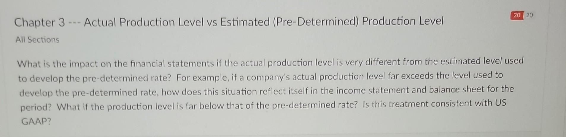 Solved Chapter 3 --- Actual Production Level vs Estimated | Chegg.com